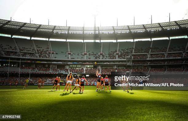 General view during the 2017 AFL round 07 match between the Melbourne Demons and the Hawthorn Hawks at the Melbourne Cricket Ground on May 07, 2017...