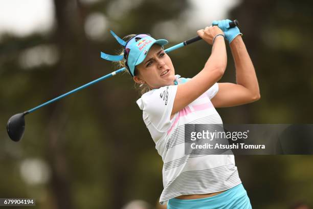 Lexi Thompson of the USA hits her tee shot on the 16th hole during the final round of the World Ladies Championship Salonpas Cup at the Ibaraki Golf...