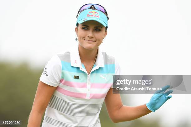 Lexi Thompson of the USA reacts during the final round of the World Ladies Championship Salonpas Cup at the Ibaraki Golf Club on May 7, 2017 in...