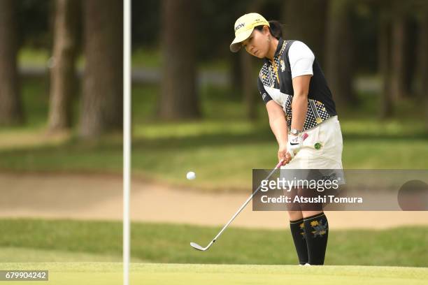 Megumi Shimokawa of Japan chips onto the 7th green during the final round of the World Ladies Championship Salonpas Cup at the Ibaraki Golf Club on...