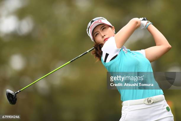 Ha-Neul Kim of South Korea hits her tee shot on the 2nd hole during the final round of the World Ladies Championship Salonpas Cup at the Ibaraki Golf...