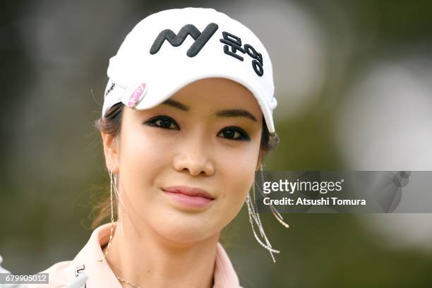 Shin-Ae Ahn of South Korea looks on during the final round of the World Ladies Championship Salonpas Cup at the Ibaraki Golf Club on May 7, 2017 in...