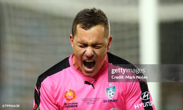 Danny Vukovic of Sydney FC celebrates winning during the 2017 A-League Grand Final match between Sydney FC and the Melbourne Victory at Allianz...