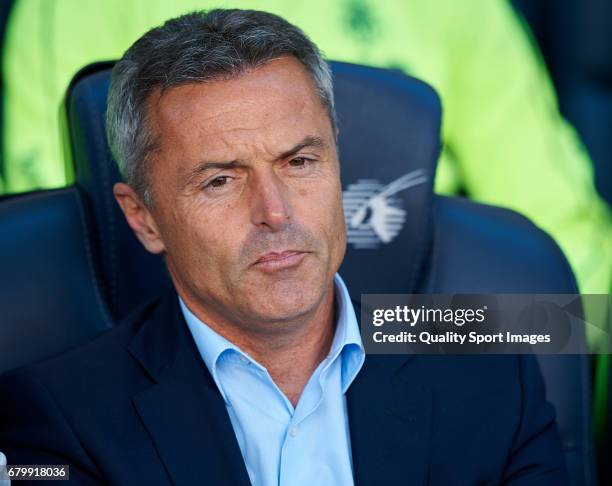 Villarreal CF manager, Fran Escriba looks on prior the La Liga match between FC Barcelona and Villarreal CF at Camp Nou Stadium on May 6, 2017 in...