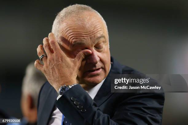 Graham Arnold head coach of Sydney reacts after winning the 2017 A-League Grand Final match between Sydney FC and the Melbourne Victory at Allianz...