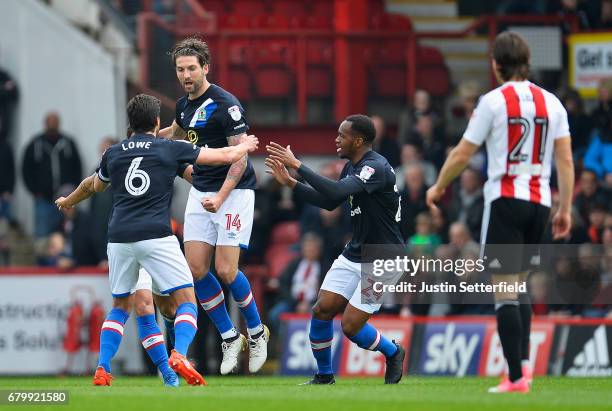 Charlie Mulgrew of Blackburn Rovers celebrates scoring his sides first goal with his Blackburn Rovers team mates during the Sky Bet Championship...
