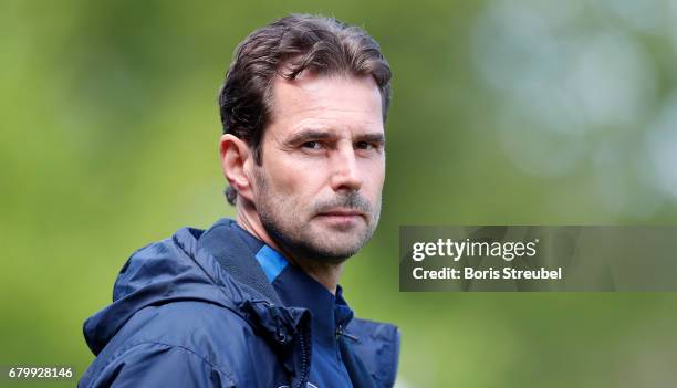 Head coach Ralf Kellermann of VfL Wolfsburg looks on prior to the Allianz Women's Bundesliga match between Turbine Potsdam and VfL Wolfsburg at...