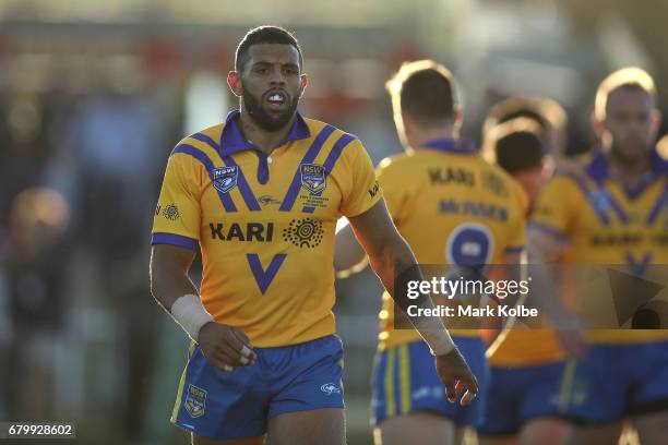 Joshua Addo-Carr of City watches on during the 2017 City versus Country Origin match at Glen Willow Sports Ground on May 7, 2017 in Mudgee, Australia.