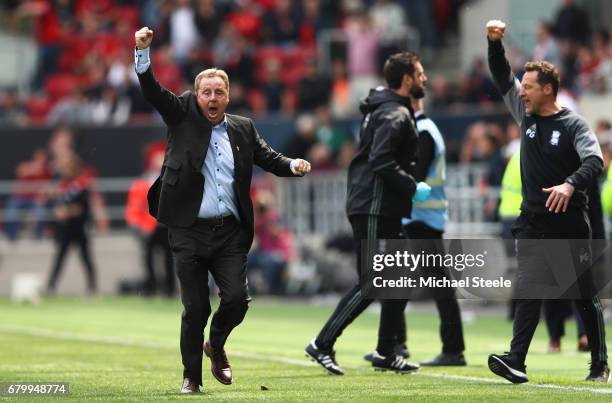 Harry Redknapp, Manager of Birmingham City celerbates as his team avoid relegation during the Sky Bet Championship match between Bristol City and...