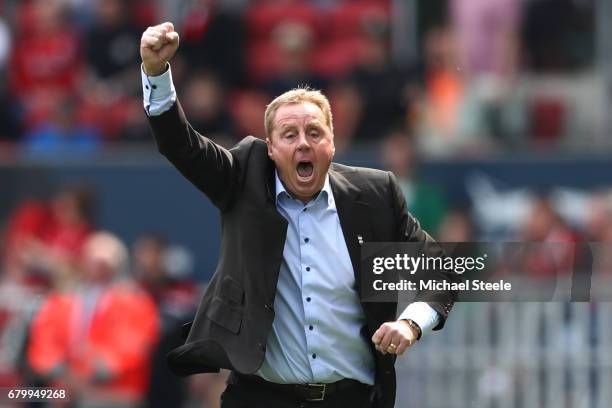 Harry Redknapp, Manager of Birmingham City celebrates after his side avoid relegation after the Sky Bet Championship match between Bristol City and...