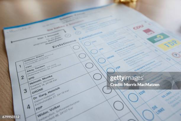 Ballot paper example is seen at a polling station during the regional state elections in Schleswigt-Holstein in Kiel, Germany on May 7, 2017. The CDU...