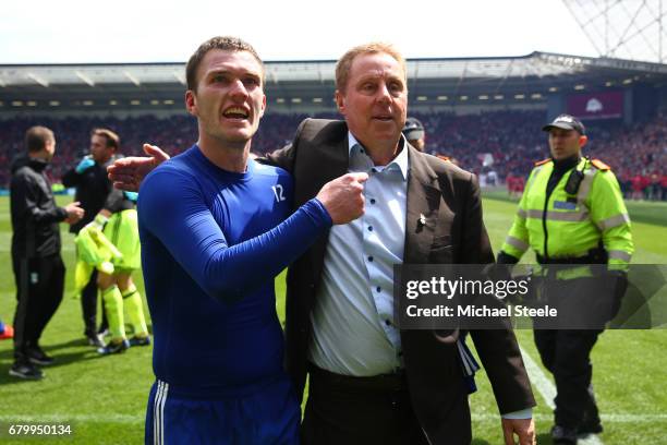 Craig Gardner of Birmingham City and Harry Redknapp, Manager of Birmingham City celebrate after their team surive relegation after the Sky Bet...