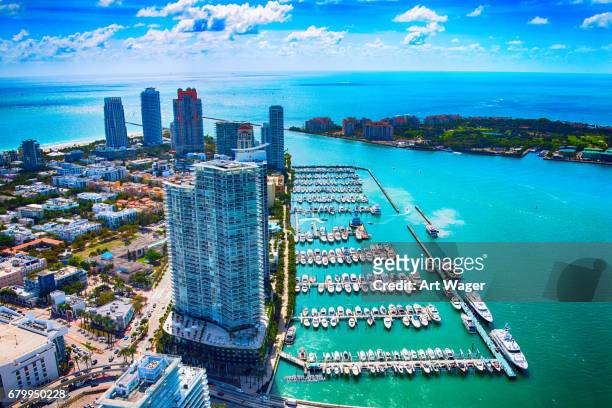 miami beach, florida from above - florida marina stock pictures, royalty-free photos & images