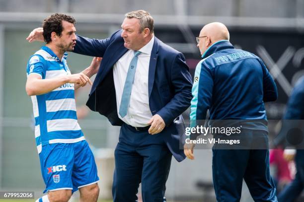 Dirk Marcellis of PEC Zwolle, coach Ron Jans of PEC Zwolle, caretaker Erwin Vloedgraven of PEC Zwolleduring the Dutch Eredivisie match between PEC...