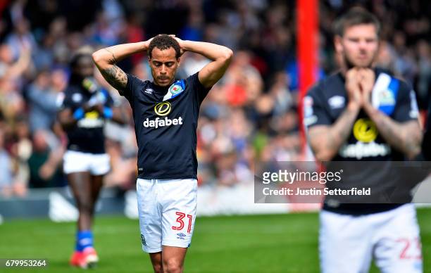 Elliott Bennett of Blackburn Rovers looks dejected after being relegated after the Sky Bet Championship match between Brentford and Blackburn Rovers...