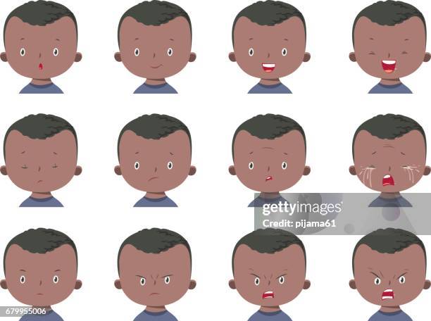 boy face expressions - boy thinking isolated stock illustrations