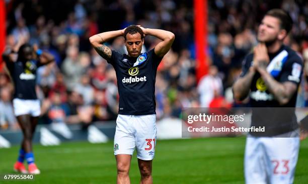 Elliott Bennett of Blackburn Rovers looks dejected after being relegated after the Sky Bet Championship match between Brentford and Blackburn Rovers...