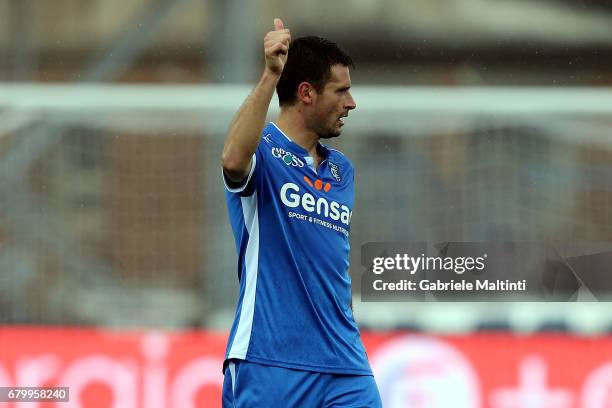 Manuel Pasqual of Empoli FC celebrates after scoring a goal during the Serie A match between Empoli FC and Bologna FC at Stadio Carlo Castellani on...