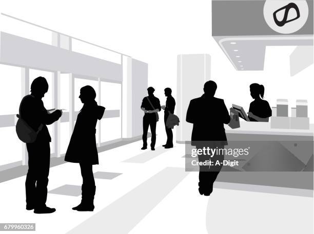 stockillustraties, clipart, cartoons en iconen met transit station eten - caissière