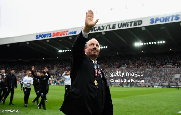 Newcastle United manmager Rafa Benitez celebrates after winning the Sky Bet Championship match between Newcastle United and Barnsley at St James'...