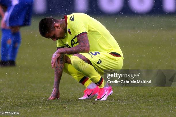 Erick Antonio Pulgar of Bologna FC shows his dejection during the Serie A match between Empoli FC and Bologna FC at Stadio Carlo Castellani on May 7,...