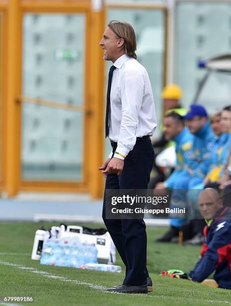 Davide Nicola head coach of FC Crotone during the Serie A match between Pescara Calcio and FC Crotone at Adriatico Stadium on May 7, 2017 in Pescara,...