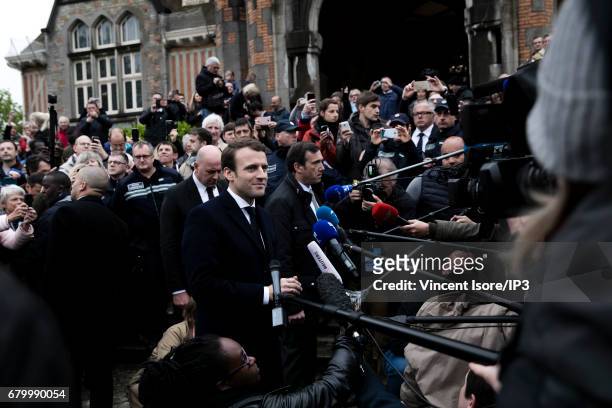 Founder and Leader of the political movement 'En Marche !' and presidential candidate Emmanuel Macron goes to vote for the second round of the...