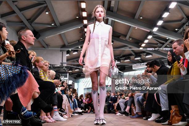 Model walks the runway at the Prada Resort Collection 2018 show at Osservatorio Prada on May 7, 2017 in Milan, Italy.