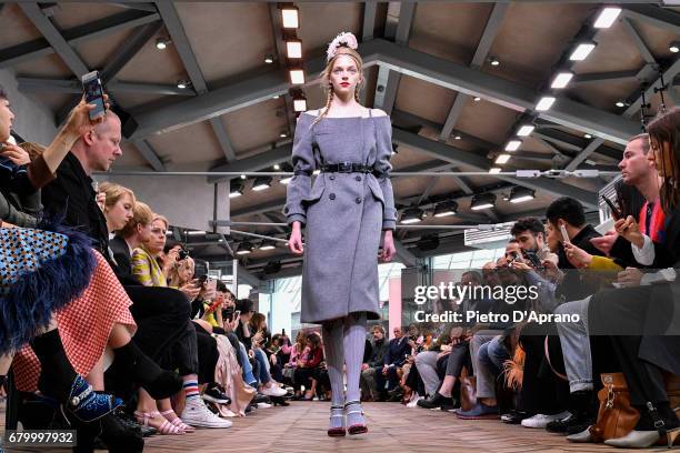 Model walks the runway at the Prada Resort Collection 2018 show at Osservatorio Prada on May 7, 2017 in Milan, Italy.