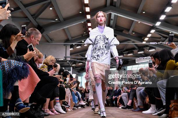 Model walks the runway at the Prada Resort Collection 2018 show at Osservatorio Prada on May 7, 2017 in Milan, Italy.