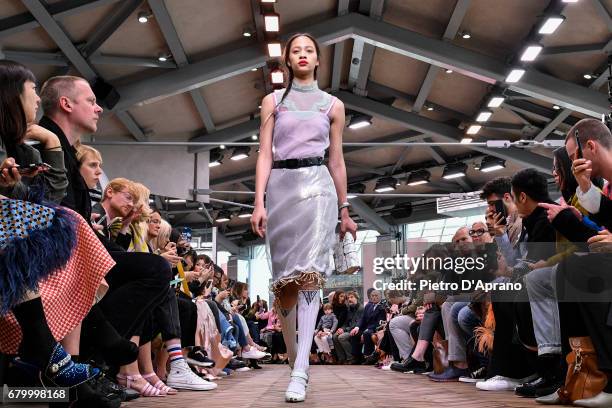 Model walks the runway at the Prada Resort Collection 2018 show at Osservatorio Prada on May 7, 2017 in Milan, Italy.