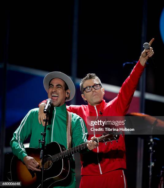 Producer Eddie and Bobby Bones of Bobby Bones and the Raging Idiots perform at the 2017 iHeartCountry Music Festival at The Frank Erwin Center on May...