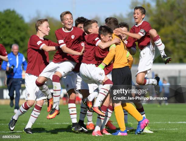 Players of AC Sparta Praha celebrate the win after the game of the 3rd place during the Nike Premier Cup 2017 on may 7, 2017 in Berlin, Germany.