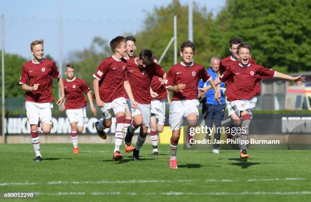 Players of AC Sparta Praha celebrate the win after the game of the 3rd place during the Nike Premier Cup 2017 on may 7, 2017 in Berlin, Germany.