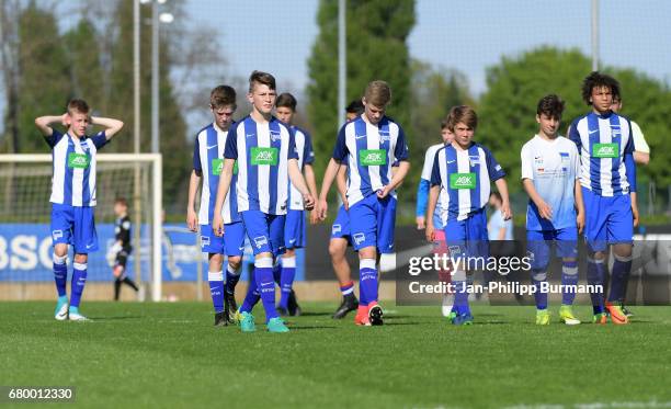 Players of Hertha BSC U14 after the game of the 3rd place during the Nike Premier Cup 2017 on may 7, 2017 in Berlin, Germany.