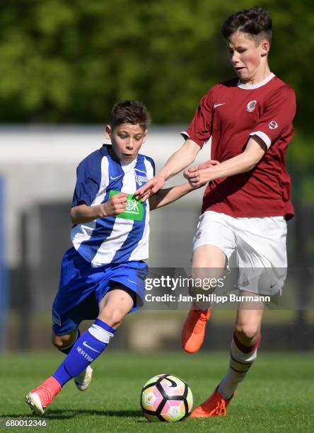 Left: Nemanja Motika of Hertha BSC U14 during the game of the 3rd place during the Nike Premier Cup 2017 on may 7, 2017 in Berlin, Germany.