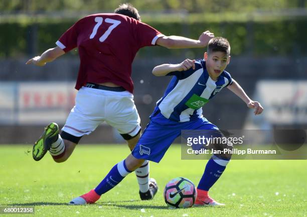 Right: Nemanja Motika of Hertha BSC U14 during the game of the 3rd place during the Nike Premier Cup 2017 on may 7, 2017 in Berlin, Germany.
