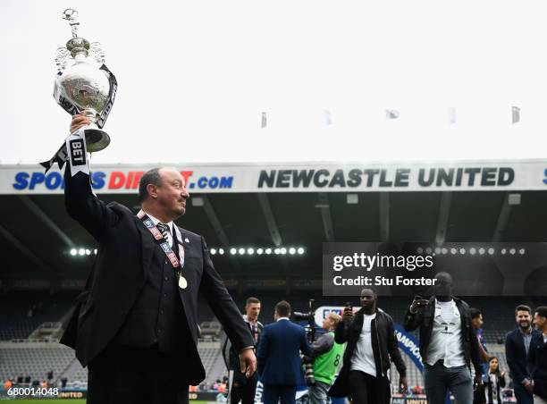 Newcastle United manmager Rafa Benitez celebrates after winning the Sky Bet Championship Title after the match between Newcastle United and Barnsley...