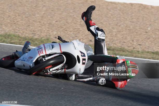 Darryn Binder of South Africa and Platinum Bay Real Estate crashed out during the Moto3 race during the MotoGp of Spain - Race at Circuito de Jerez...