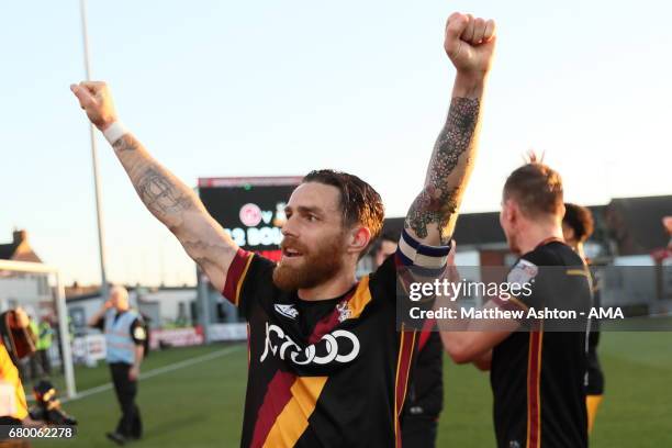 Romain Vincelot of Bradford City celebrates winning the Sky Bet League One Playoff Semi Final: First Leg match between Fleetwood Town and Bradford...