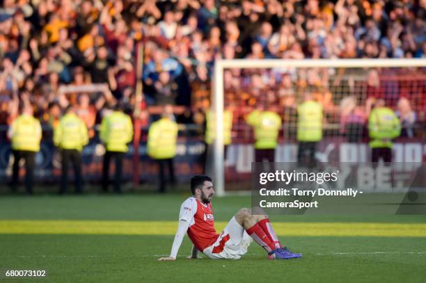 Dejected Fleetwood Town's Conor McLaughlin after the match during the Sky Bet League One Play-Off Semi-Final Second Leg match between Fleetwood Town...