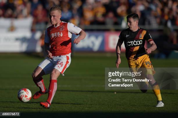 Fleetwood Town's Kyle Dempsey under pressure from Bradford City's Josh Cullen during the Sky Bet League One Play-Off Semi-Final Second Leg match...