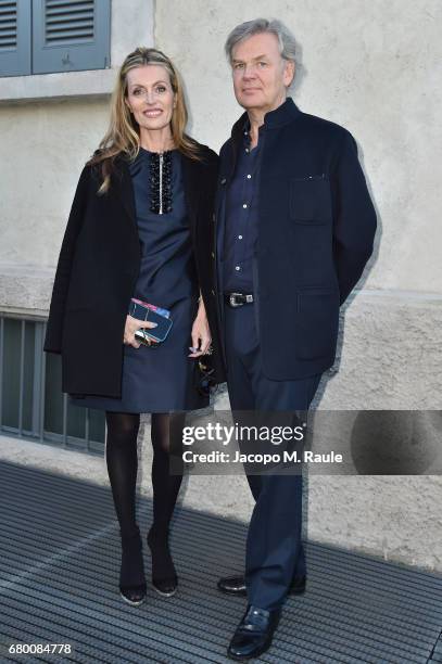 Umberta Gnutti Beretta and Franco Beretta attend a 'Private view of 'TV 70: Francesco Vezzoli Guarda La Rai' at Fondazione Prada on May 7, 2017 in...