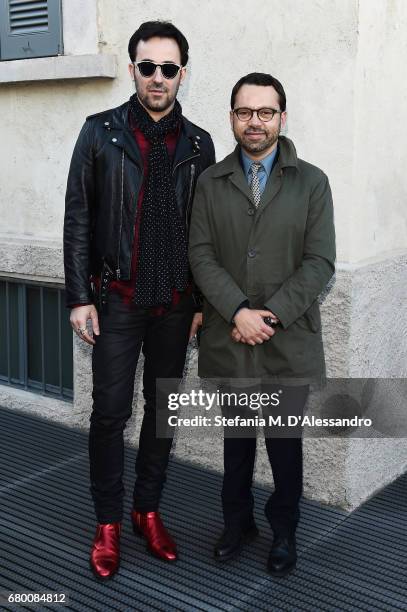 Alessandro Rabottini and guest attend a 'Private view of 'TV 70: Francesco Vezzoli Guarda La Rai' at Fondazione Prada on May 7, 2017 in Milan, Italy.