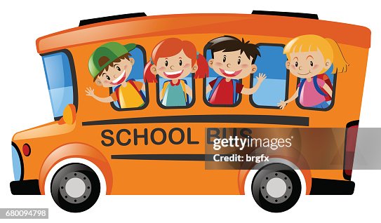 Kids Riding Bus Children Riding On School Bus High-Res Vector Graphic - Getty Images