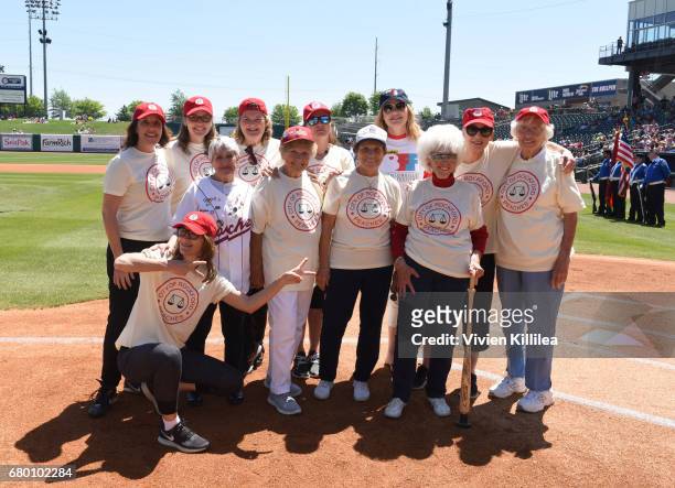 Cast of "A League of Their Own" Patti Pelton, Lori Petty, Anne Ramsay, Patti Pelton, Renee Coleman, Megan Cavanagh and Geena Davis and the original...
