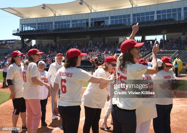 Cast of "A League of Their Own" and the original players in the All American Girls Professional Baseball League and original members of the Rockford...