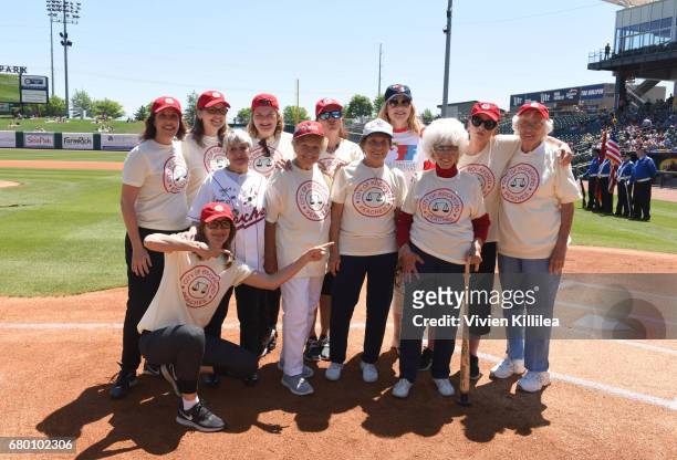 Cast of "A League of Their Own" Patti Pelton, Lori Petty, Anne Ramsay, Patti Pelton, Renee Coleman, Megan Cavanagh and Geena Davis and the original...