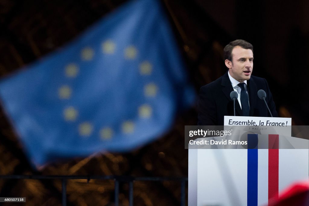 Presidential Candidate Emmanuel Macron Holds His Electoral Evening At Le Louvre  In Paris