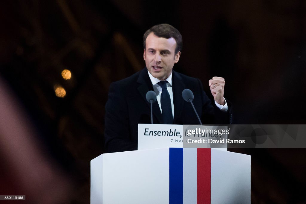 Presidential Candidate Emmanuel Macron Holds His Electoral Evening At Le Louvre  In Paris